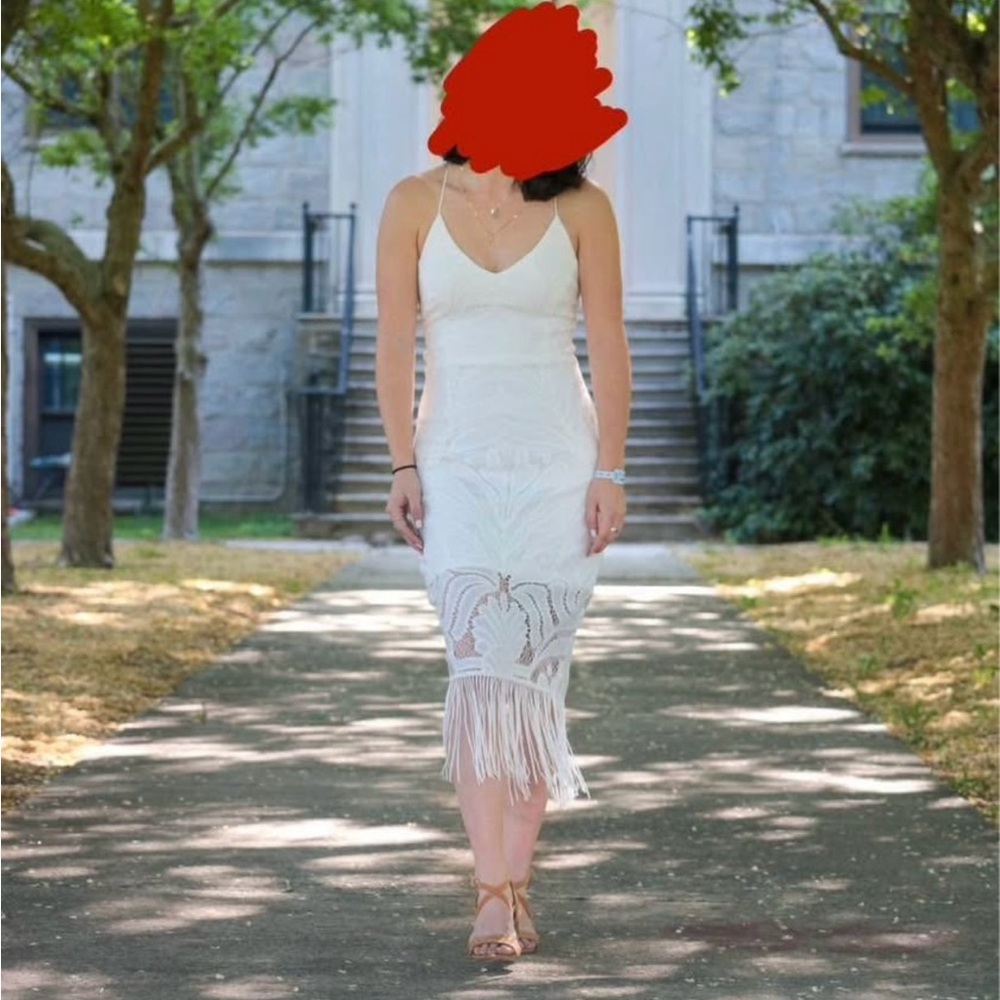 White Fringe Midi Dress
